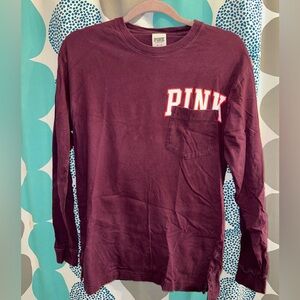 Maroon PINK Victoria Secret Long Sleeve Shirt size XS